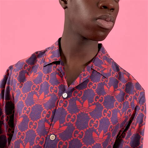 adidas x gucci macro gg bowling shirt|Gucci x adidas Macro GG Bowling Shirt Purple/Red Men's .